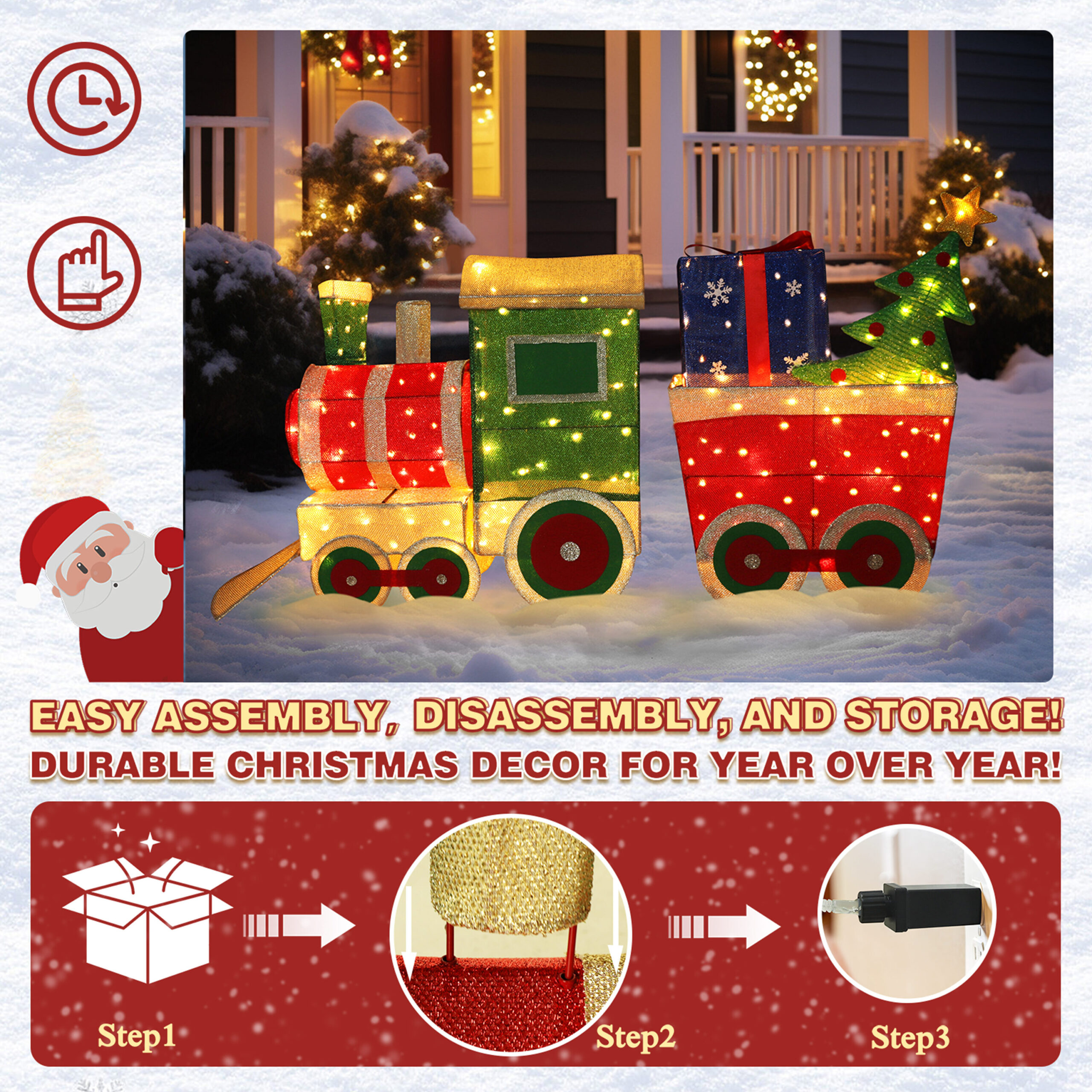 VEIKOUS 28.5-in Freestanding Train set Yard decoration with White LED Lights
