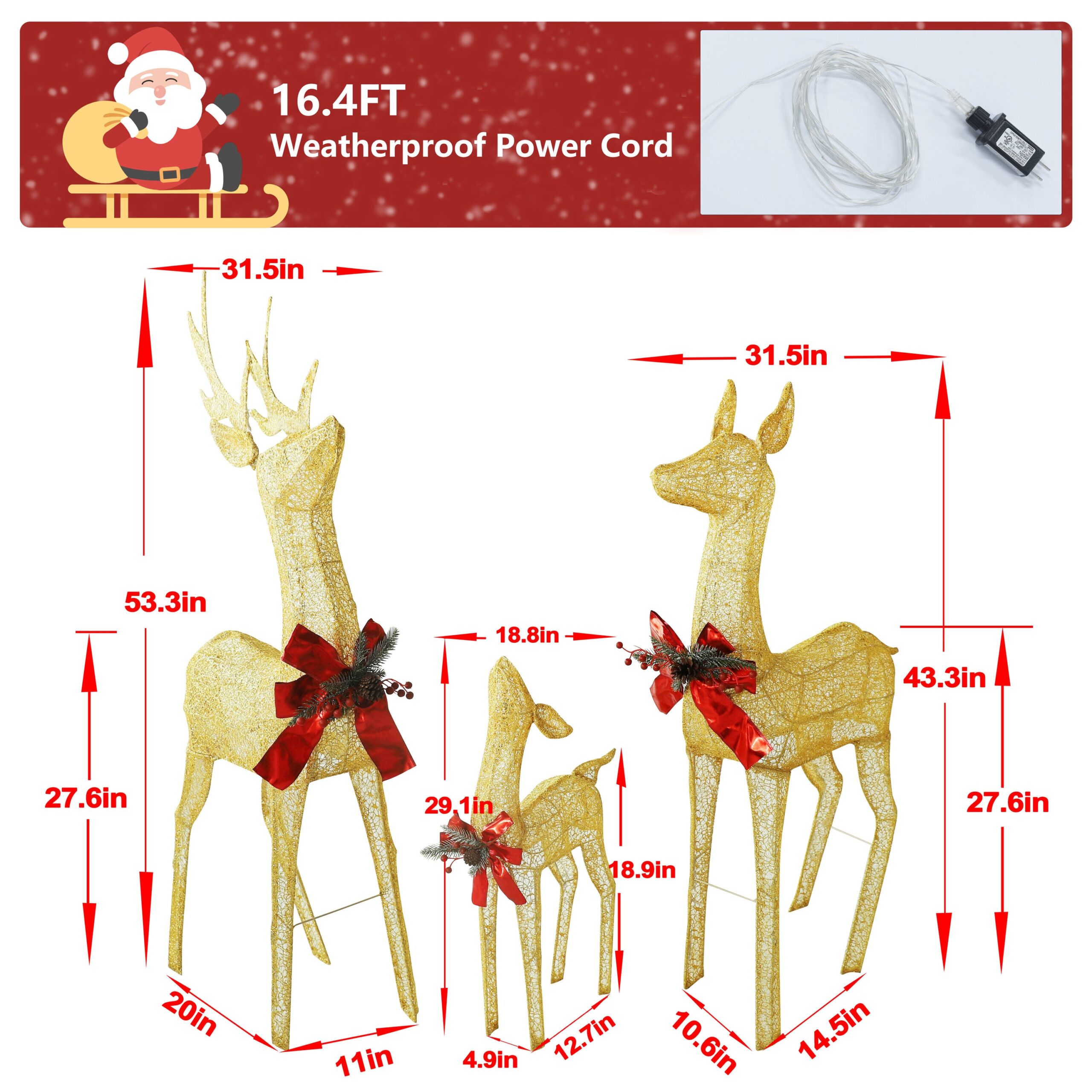 VEIKOUS 53.3-in Freestanding Reindeer Yard decoration with Clear LED Lights