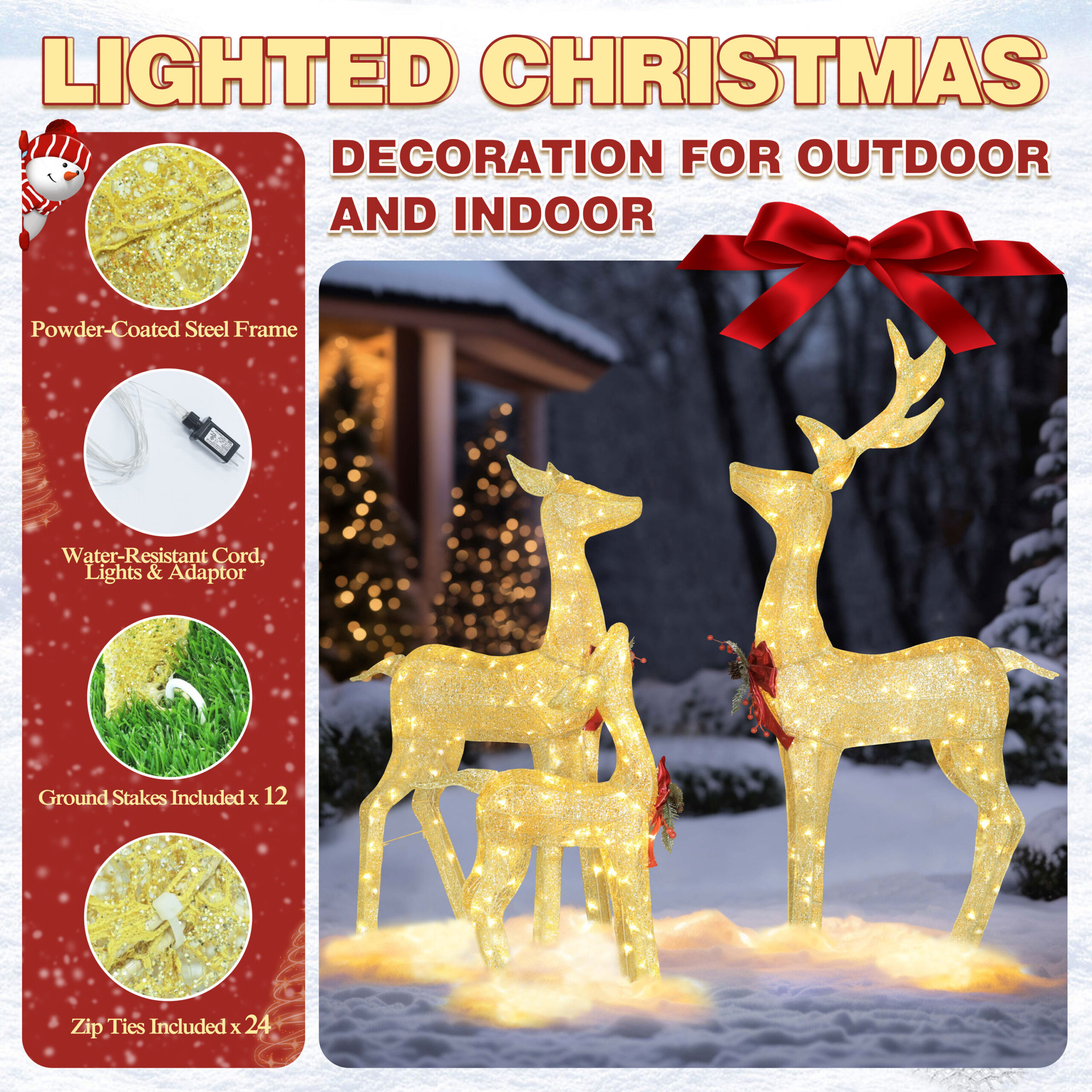 VEIKOUS 53.3-in Freestanding Reindeer Yard decoration with Clear LED Lights