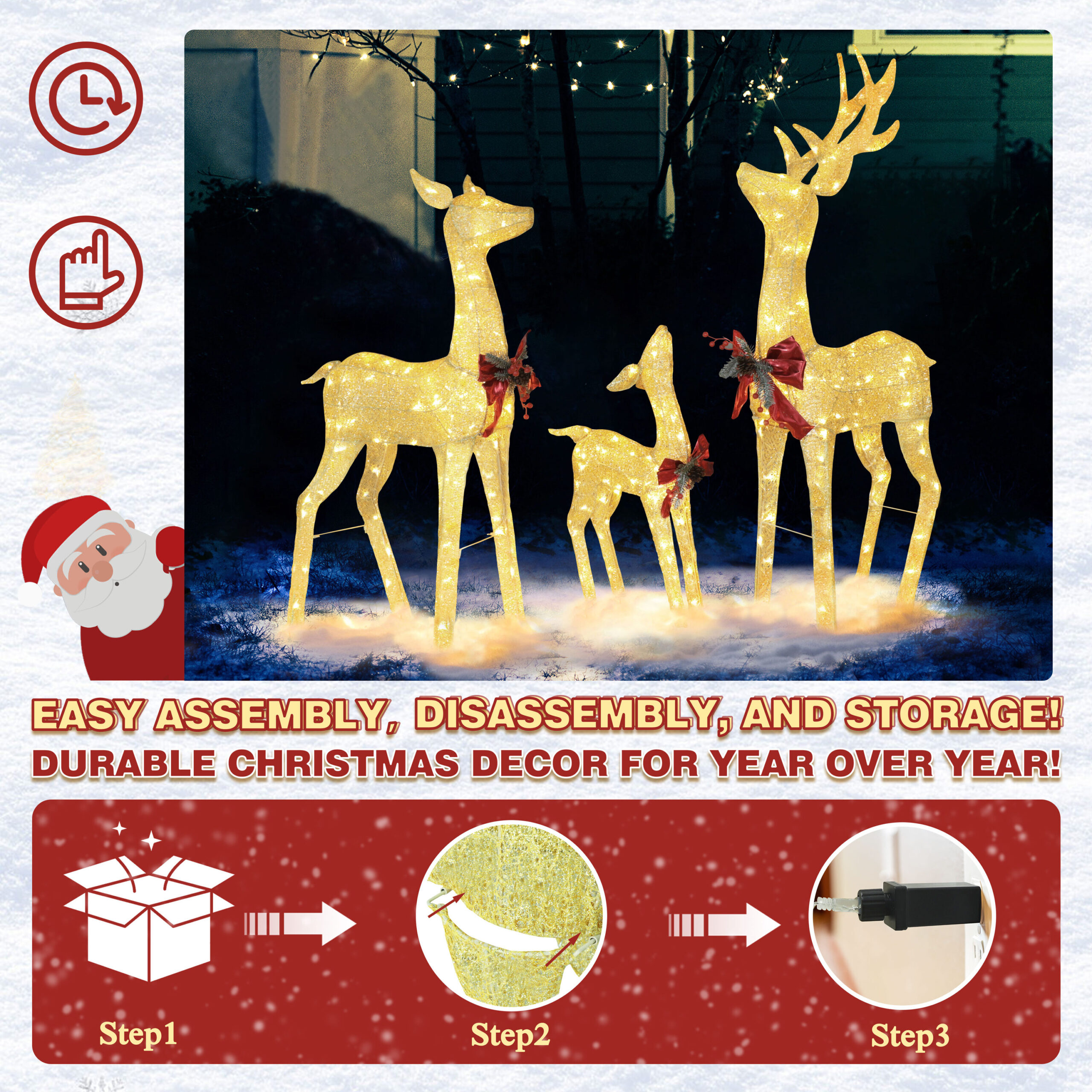 VEIKOUS 53.3-in Freestanding Reindeer Yard decoration with Clear LED Lights