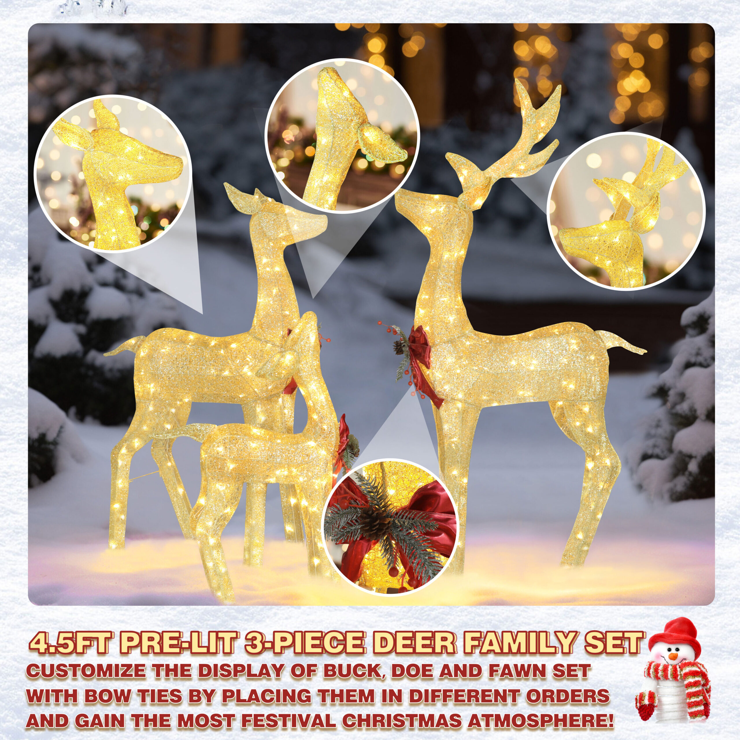 VEIKOUS 53.3-in Freestanding Reindeer Yard decoration with Clear LED Lights