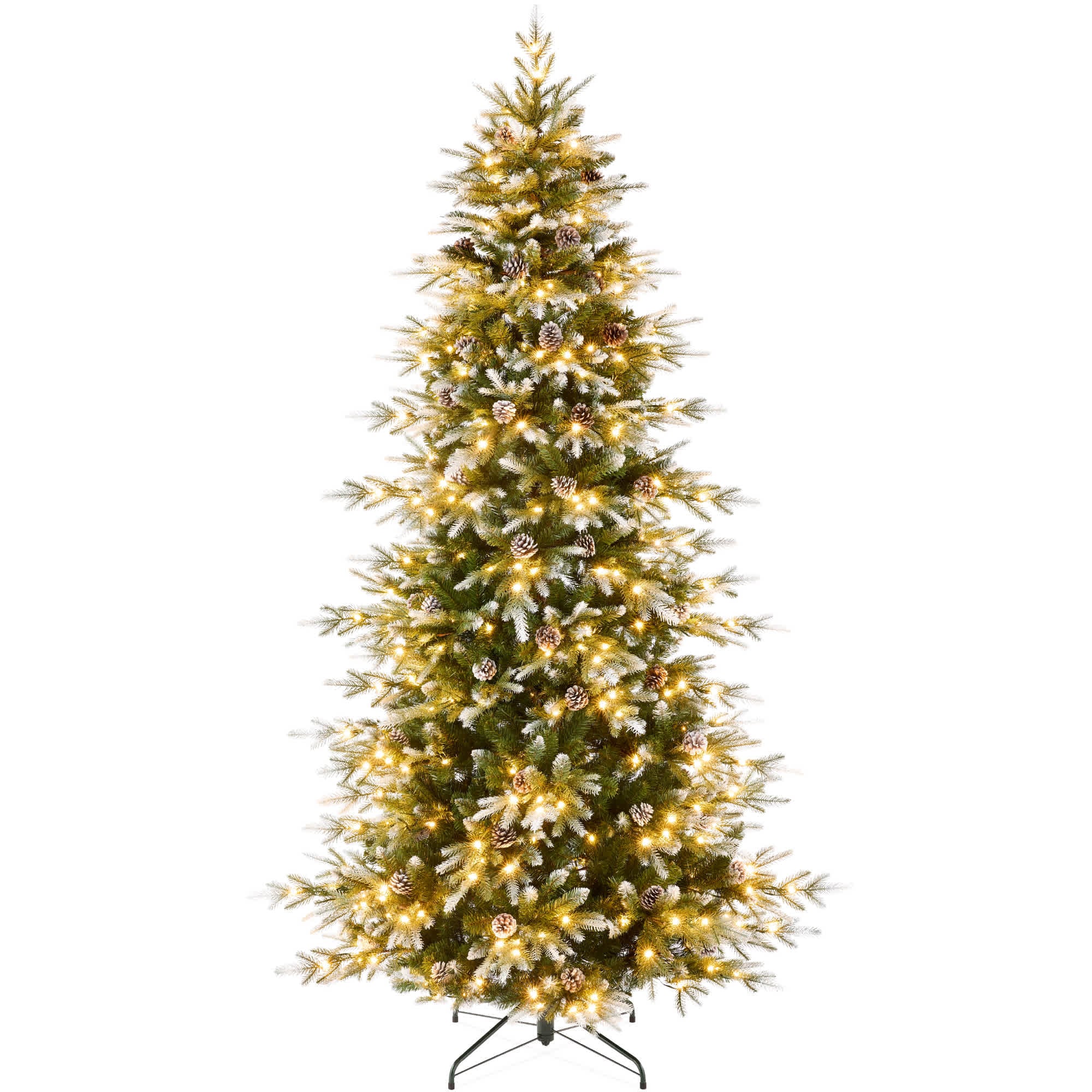 Best Choice Products Pre-Lit Artificial Flocked Slim Aspen Noble Fir Christmas Tree w/ Branch Tips LED Lights