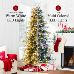 Best Choice Products Pre-Lit Artificial Flocked Slim Aspen Noble Fir Christmas Tree w/ Branch Tips LED Lights
