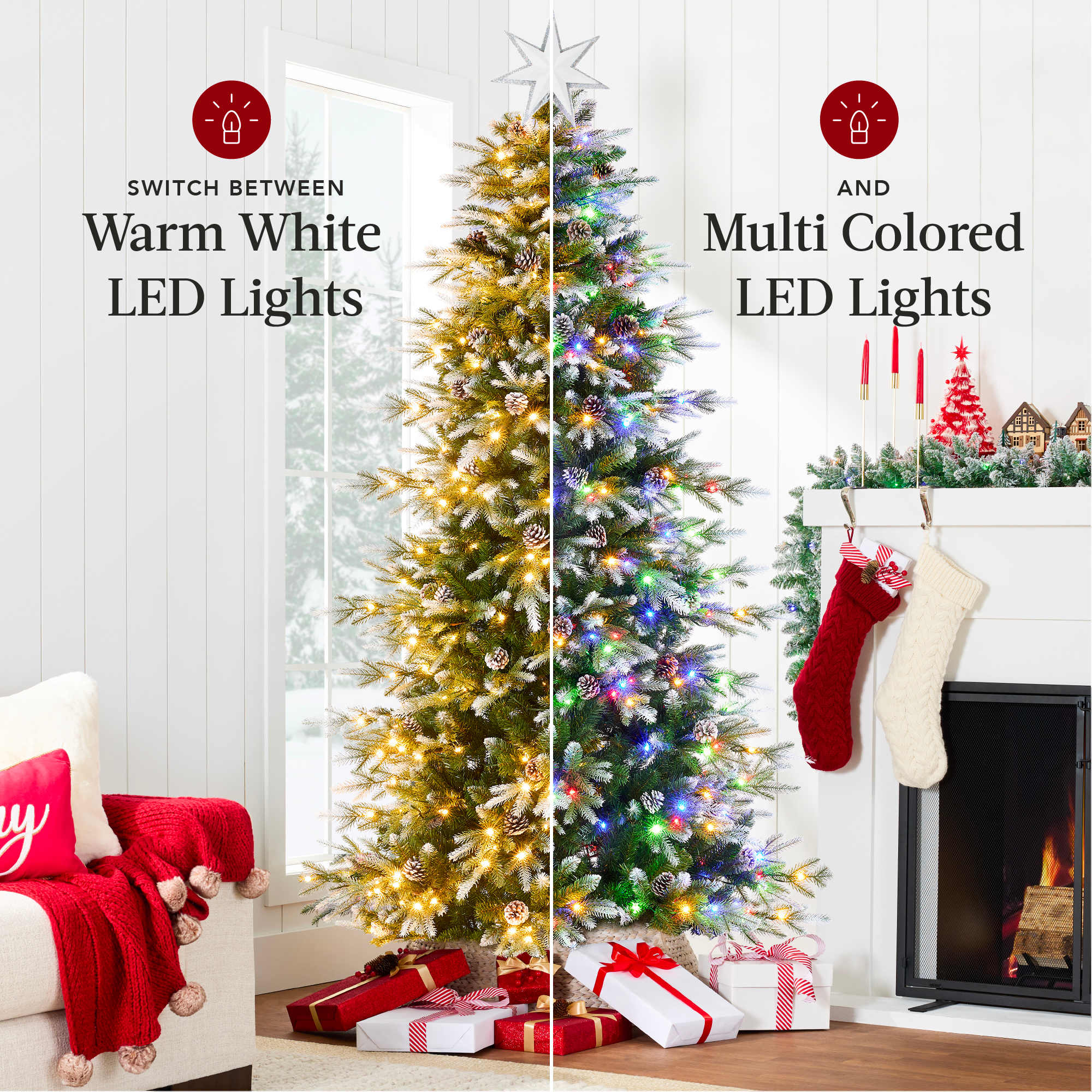 Best Choice Products Pre-Lit Artificial Flocked Slim Aspen Noble Fir Christmas Tree w/ Branch Tips LED Lights
