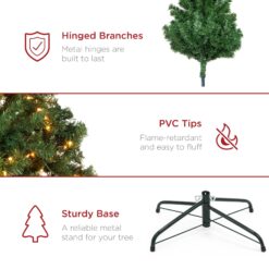 Best Choice Products Pre-Lit Spruce Artificial Christmas Tree w/ Easy Assembly Metal Hinges Foldable Base