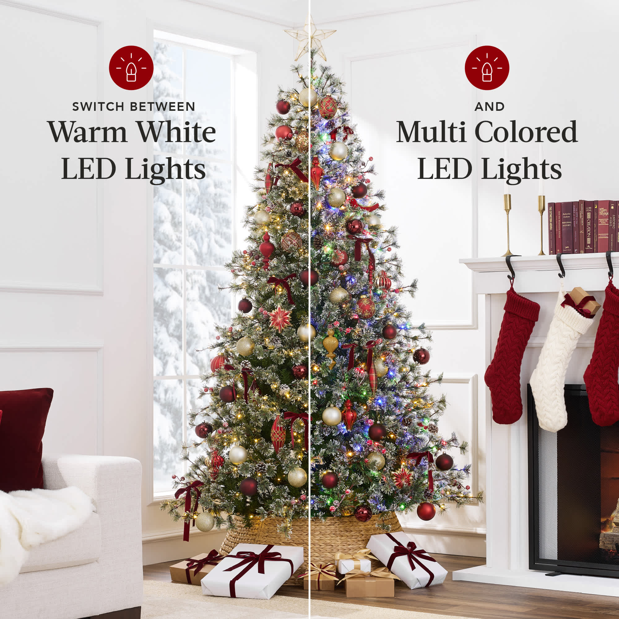 Best Choice Products Pre-Lit Cashmere Christmas Tree Premium Semi-Flocked Pre-Decorated Artificial Holiday Décor