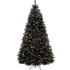 Best Choice Products Pre-Lit Black Christmas Tree Artificial Holiday Decoration w/ Branch Tips Incandescent Lights