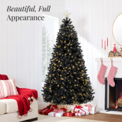 Best Choice Products Pre-Lit Black Christmas Tree Artificial Holiday Decoration w/ Branch Tips Incandescent Lights