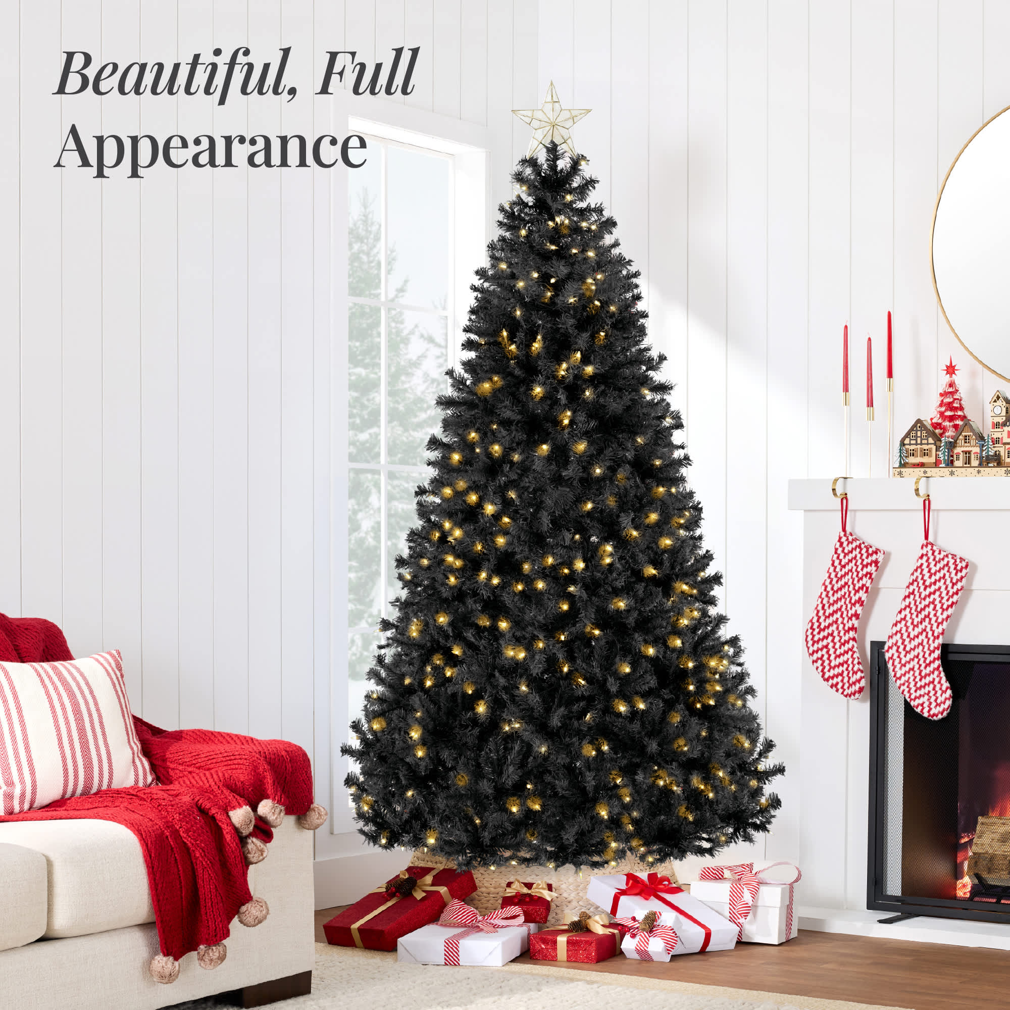 Best Choice Products Pre-Lit Black Christmas Tree Artificial Holiday Decoration w/ Branch Tips Incandescent Lights
