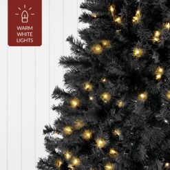 Best Choice Products Pre-Lit Black Christmas Tree Artificial Holiday Decoration w/ Branch Tips Incandescent Lights