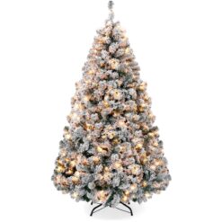 Best Choice Products 9ft Pre-Lit Holiday Christmas Pine Tree w/ Snow Flocked Branches 900 Warm White Lights