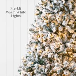 Best Choice Products 9ft Pre-Lit Holiday Christmas Pine Tree w/ Snow Flocked Branches 900 Warm White Lights