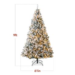 Best Choice Products 9ft Pre-Lit Holiday Christmas Pine Tree w/ Snow Flocked Branches 900 Warm White Lights