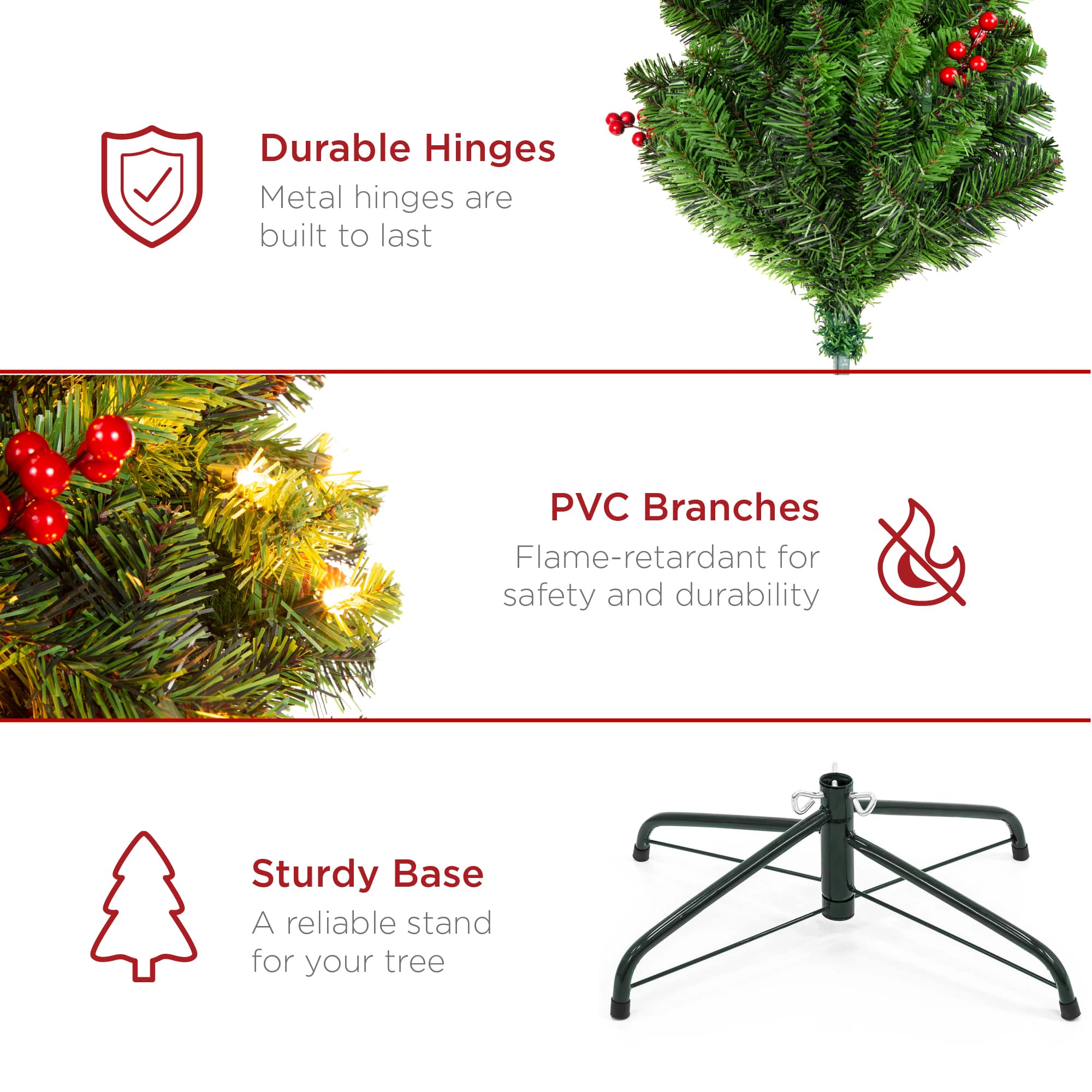 Best Choice Products Pre-Lit Pencil Christmas Tree Pre-Decorated Holiday Accent w/ Base