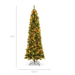 Best Choice Products Pre-Lit Pencil Christmas Tree Pre-Decorated Holiday Accent w/ Base