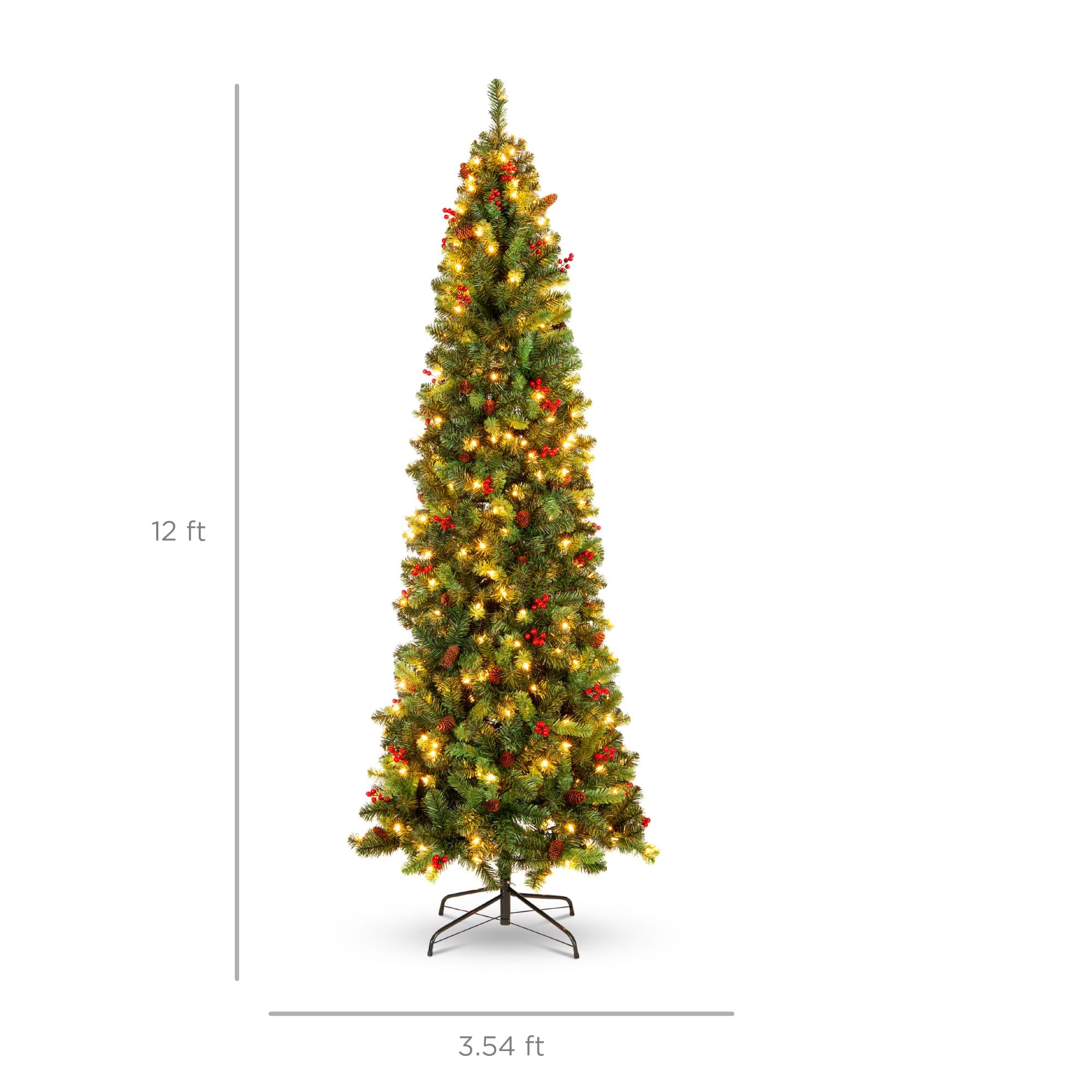 Best Choice Products Pre-Lit Pencil Christmas Tree Pre-Decorated Holiday Accent w/ Base