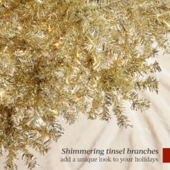 Best Choice Products Prelit Artificial Tinsel Christmas Tree Festive Holiday Decoration w/ Stand - Gold