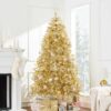 Best Choice Products Prelit Artificial Tinsel Christmas Tree Festive Holiday Decoration w/ Stand - Gold