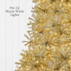 Best Choice Products Prelit Artificial Tinsel Christmas Tree Festive Holiday Decoration w/ Stand - Gold
