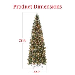 Best Choice Products Pre-Lit Partially Flocked Pencil Christmas Tree w/ Pine Cones Foldable Stand