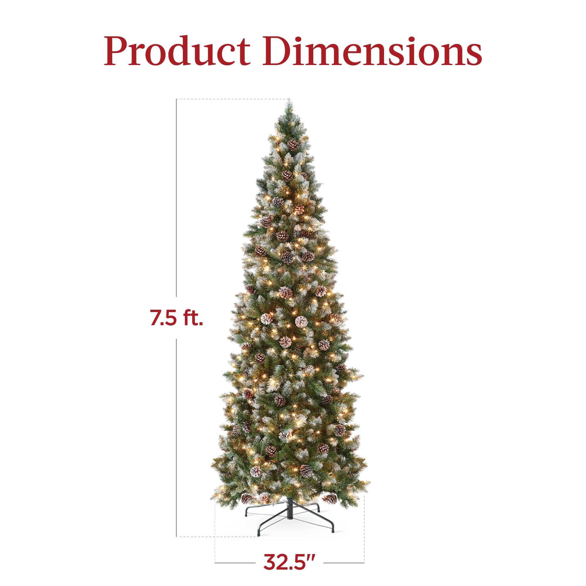 Best Choice Products Pre-Lit Partially Flocked Pencil Christmas Tree w/ Pine Cones Foldable Stand