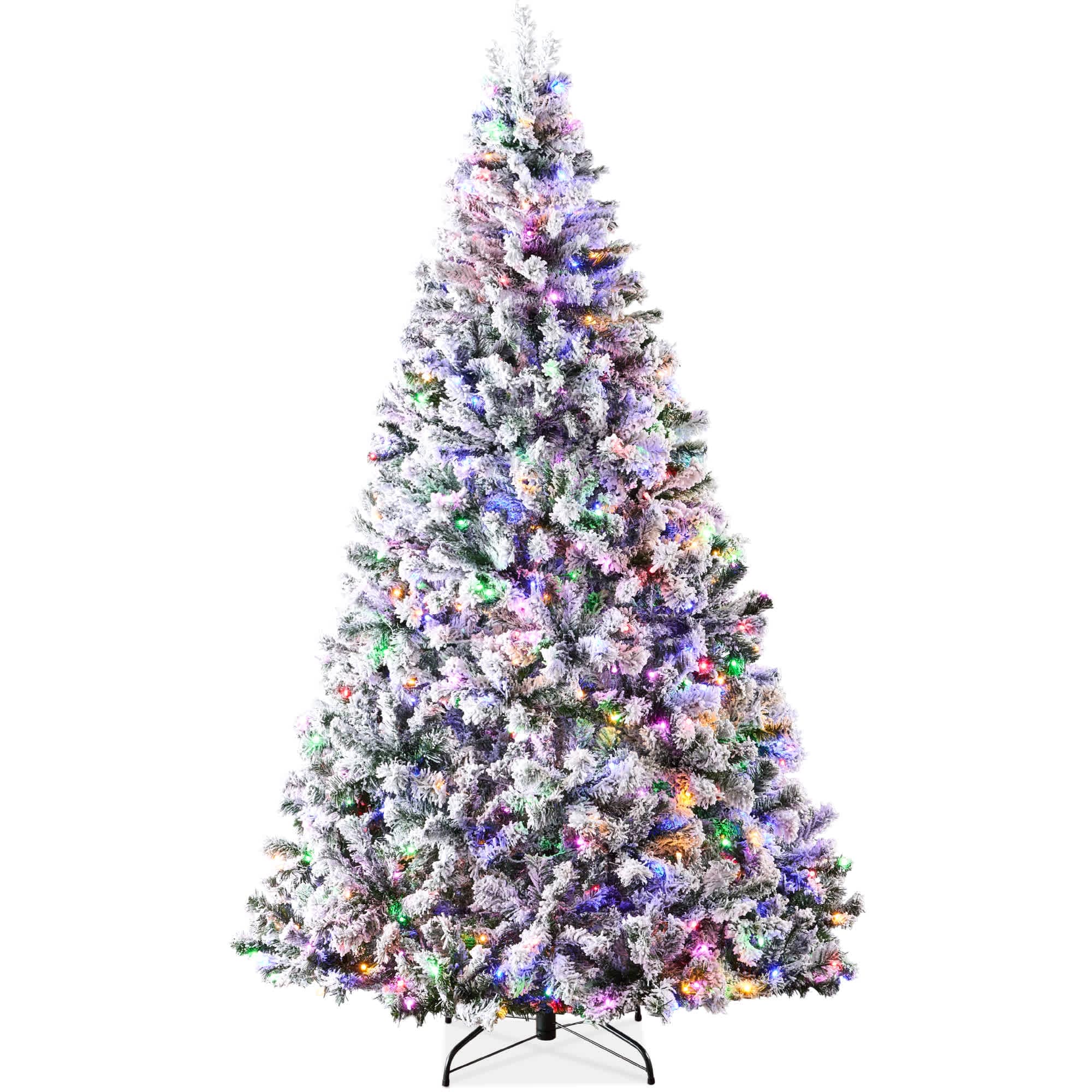 Best Choice Products Pre-Lit Holiday Christmas Pine Tree w/ Flocked Branches Warm-White Multicolored Lights