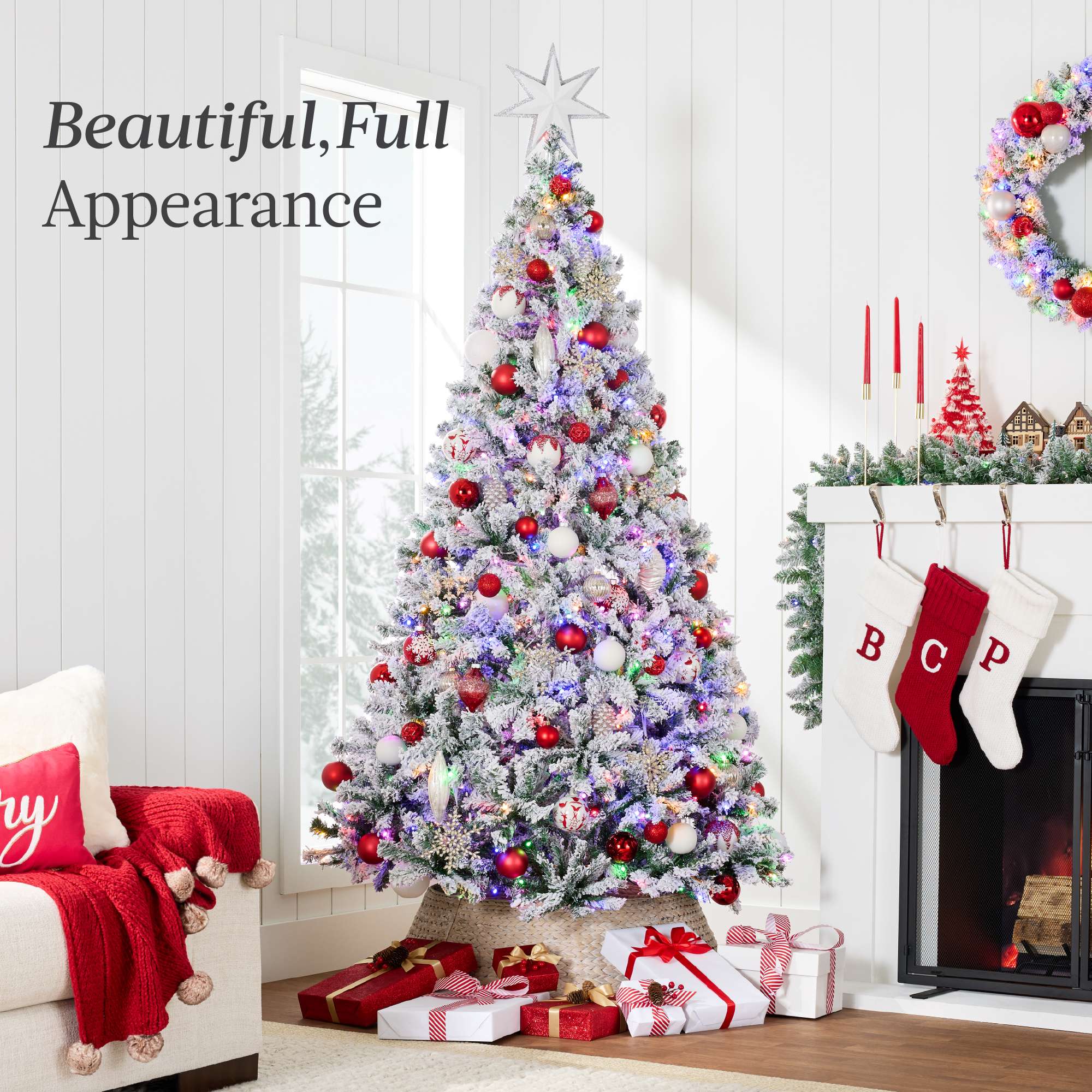 Best Choice Products Pre-Lit Holiday Christmas Pine Tree w/ Flocked Branches Warm-White Multicolored Lights