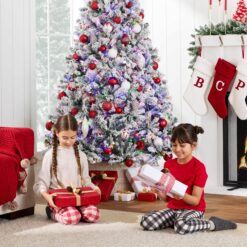 Best Choice Products Pre-Lit Holiday Christmas Pine Tree w/ Flocked Branches Warm-White Multicolored Lights