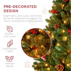 Best Choice Products 12ft Pre-Lit Pre-Decorated Holiday Spruce Christmas Pine Tree w/ 4188 Tips 1300 Lights Metal Base