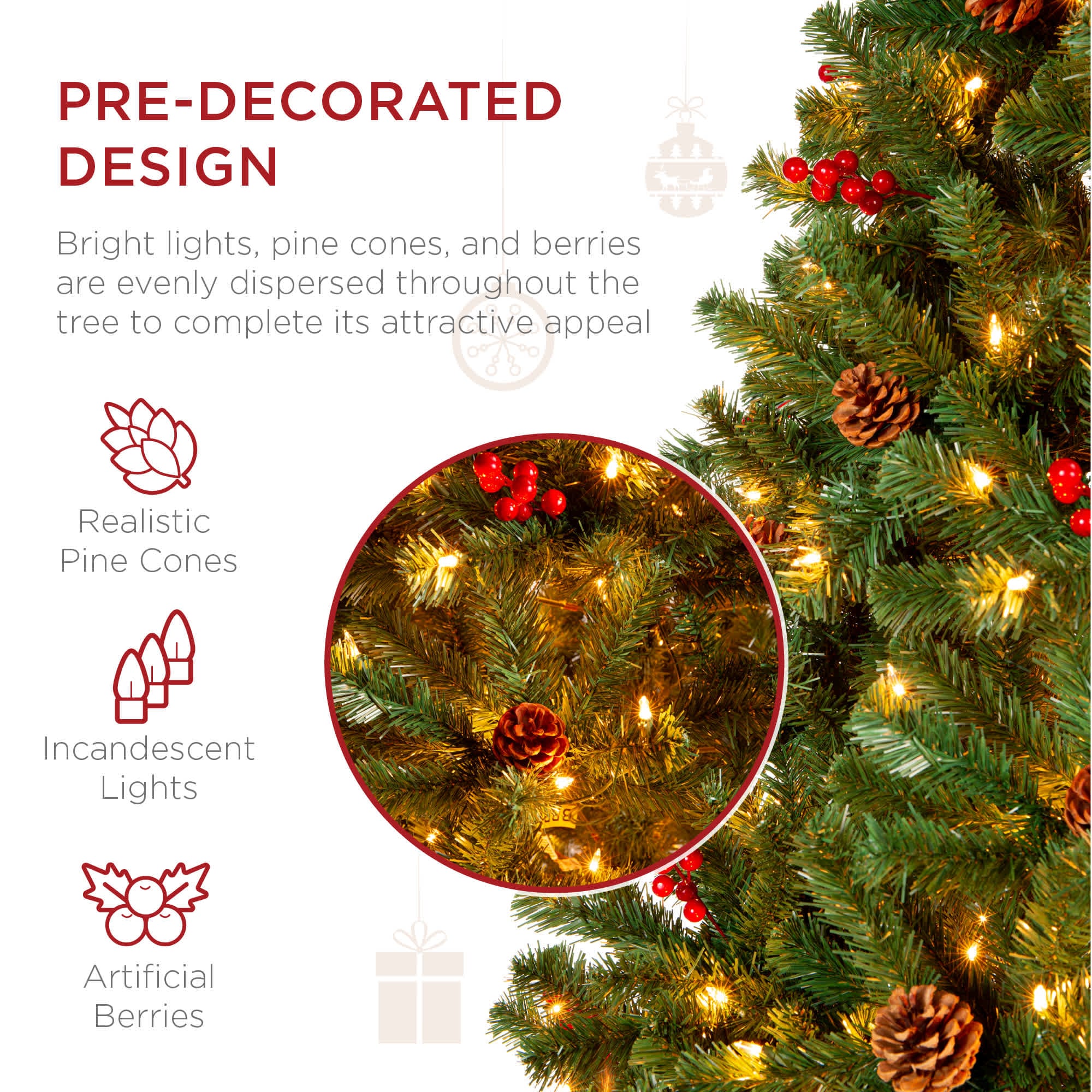 Best Choice Products 12ft Pre-Lit Pre-Decorated Holiday Spruce Christmas Pine Tree w/ 4188 Tips 1300 Lights Metal Base