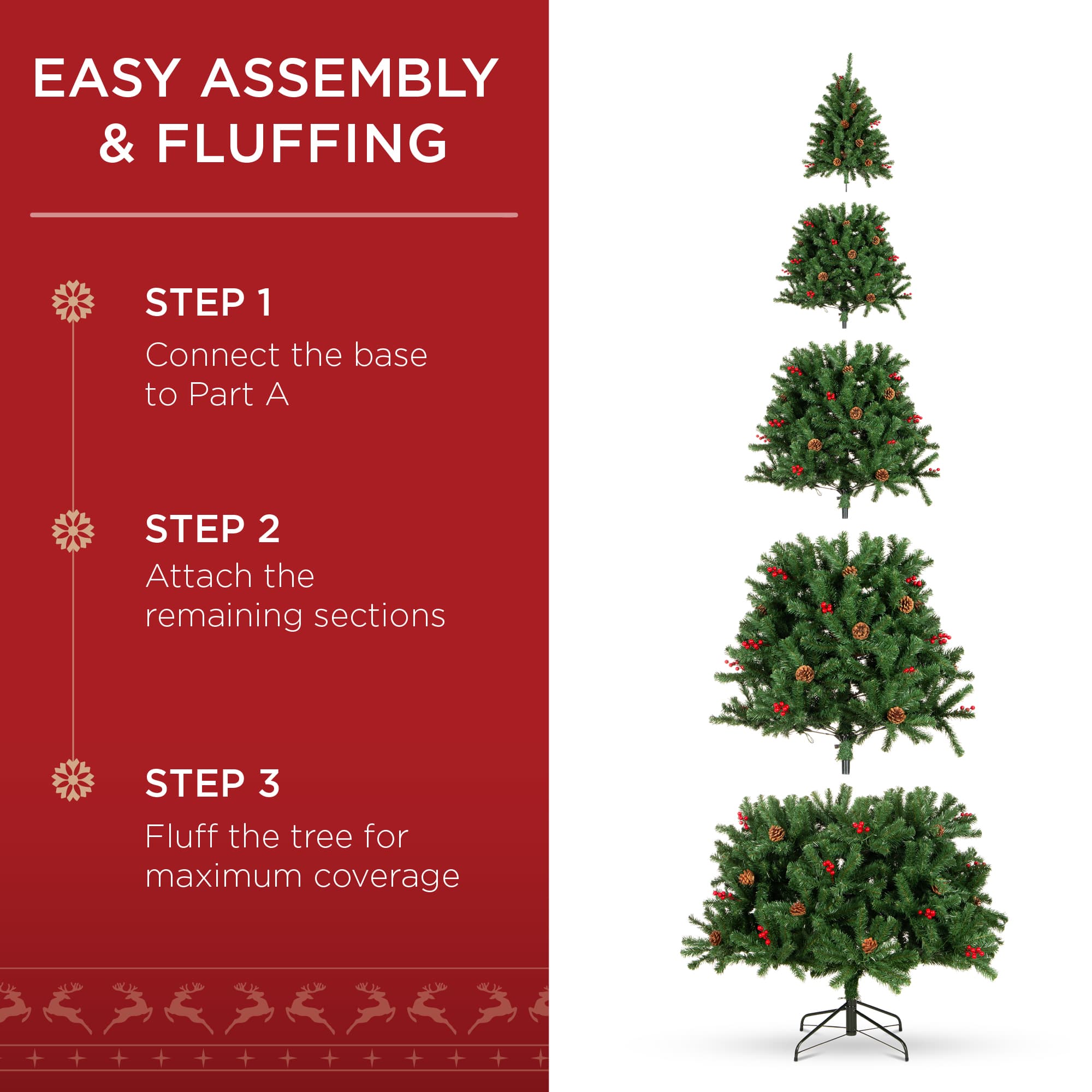 Best Choice Products 12ft Pre-Lit Pre-Decorated Holiday Spruce Christmas Pine Tree w/ 4188 Tips 1300 Lights Metal Base