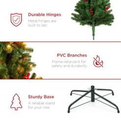 Best Choice Products 12ft Pre-Lit Pre-Decorated Holiday Spruce Christmas Pine Tree w/ 4188 Tips 1300 Lights Metal Base