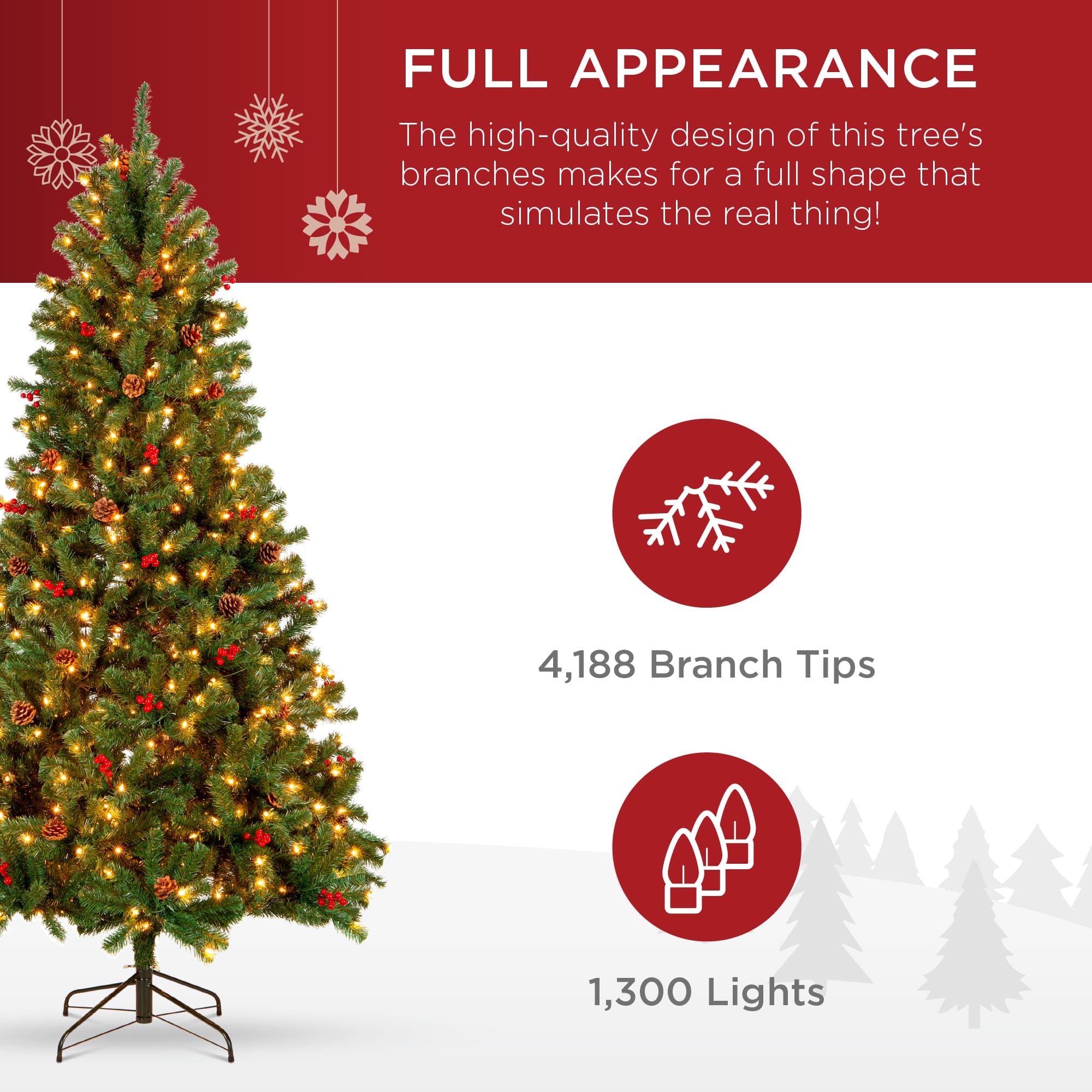 Best Choice Products 12ft Pre-Lit Pre-Decorated Holiday Spruce Christmas Pine Tree w/ 4188 Tips 1300 Lights Metal Base