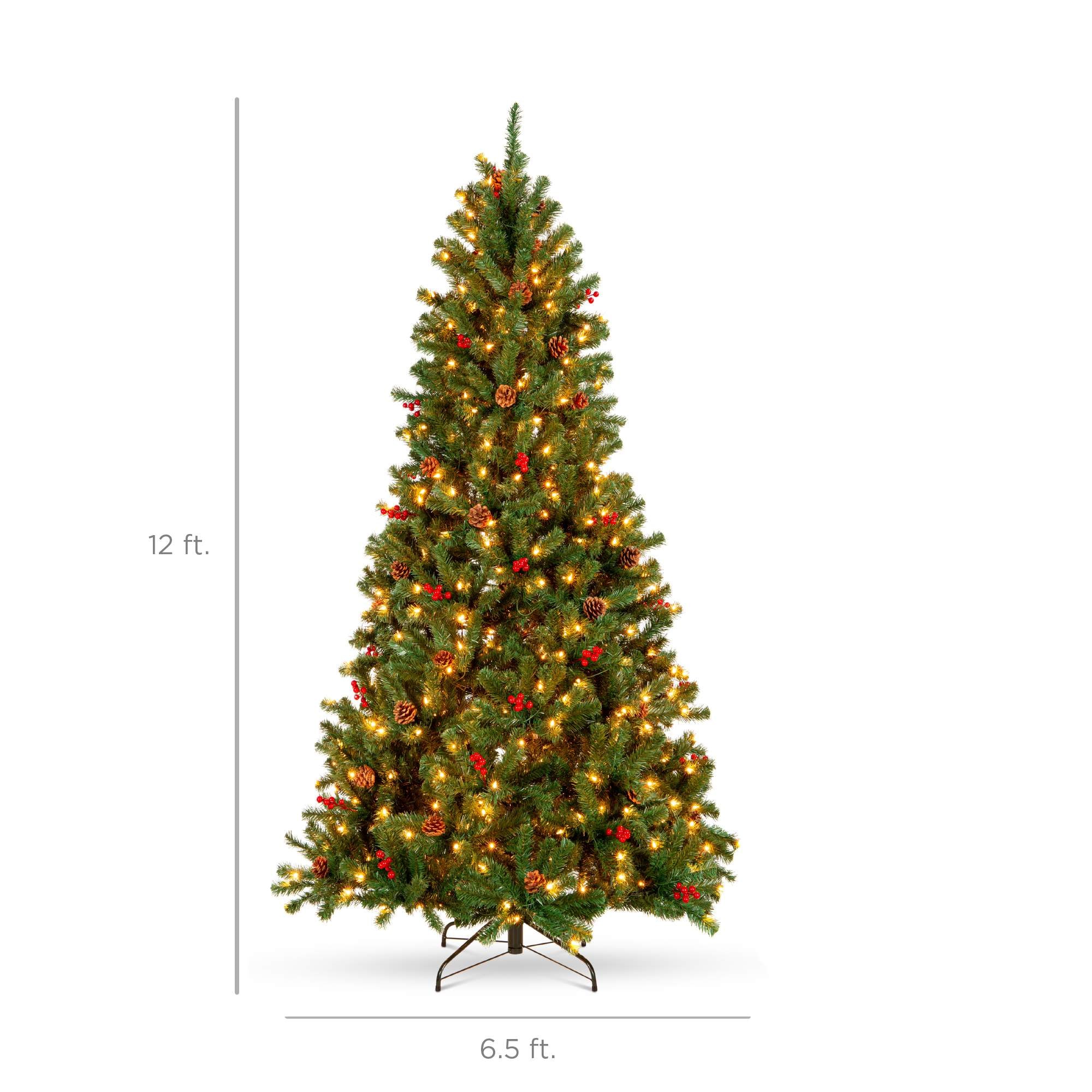Best Choice Products 12ft Pre-Lit Pre-Decorated Holiday Spruce Christmas Pine Tree w/ 4188 Tips 1300 Lights Metal Base