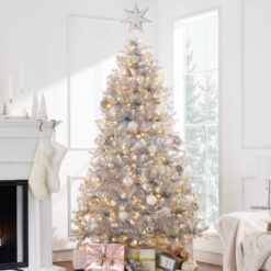 Best Choice Products Prelit Artificial Tinsel Christmas Tree Festive Holiday Decoration w/ Stand - Silver