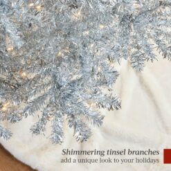 Best Choice Products Prelit Artificial Tinsel Christmas Tree Festive Holiday Decoration w/ Stand - Silver