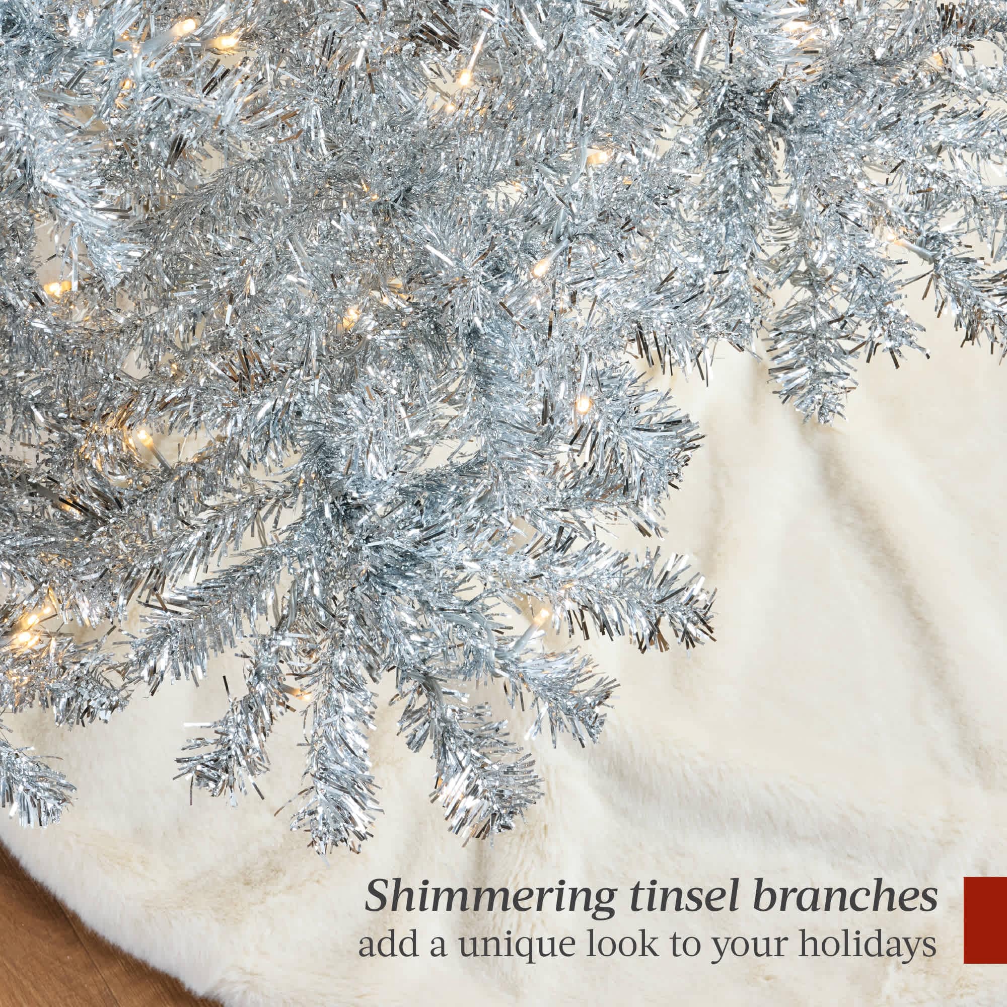 Best Choice Products Prelit Artificial Tinsel Christmas Tree Festive Holiday Decoration w/ Stand - Silver