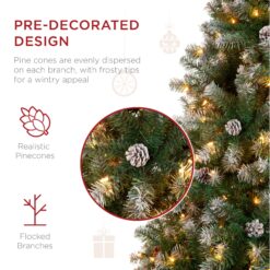 Best Choice Products Pre-Lit Pre-Decorated Holiday Christmas Tree w/ Flocked Tips Lights Metal Base