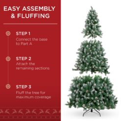 Best Choice Products Pre-Lit Pre-Decorated Holiday Christmas Tree w/ Flocked Tips Lights Metal Base