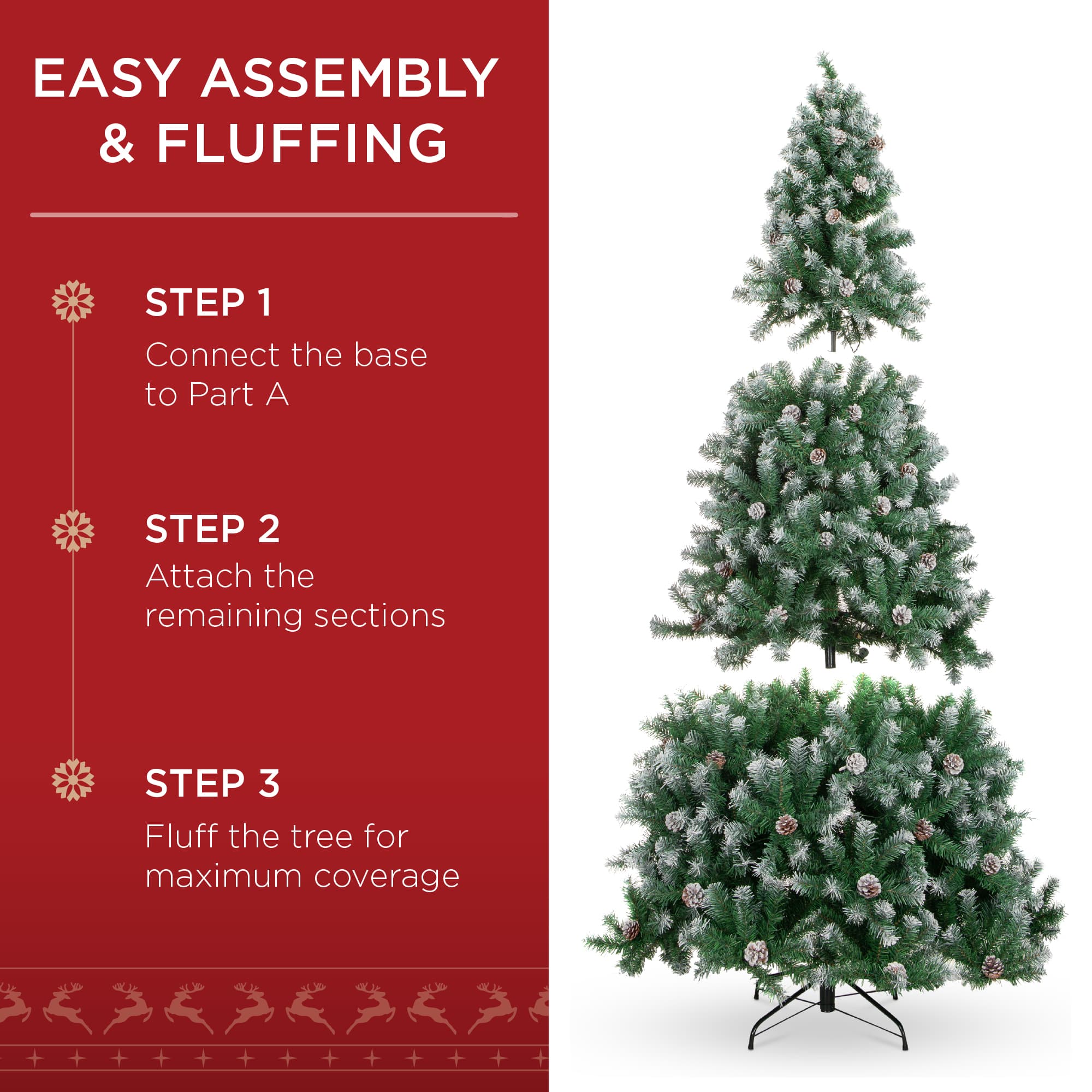 Best Choice Products Pre-Lit Pre-Decorated Holiday Christmas Tree w/ Flocked Tips Lights Metal Base