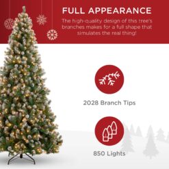 Best Choice Products Pre-Lit Pre-Decorated Holiday Christmas Tree w/ Flocked Tips Lights Metal Base