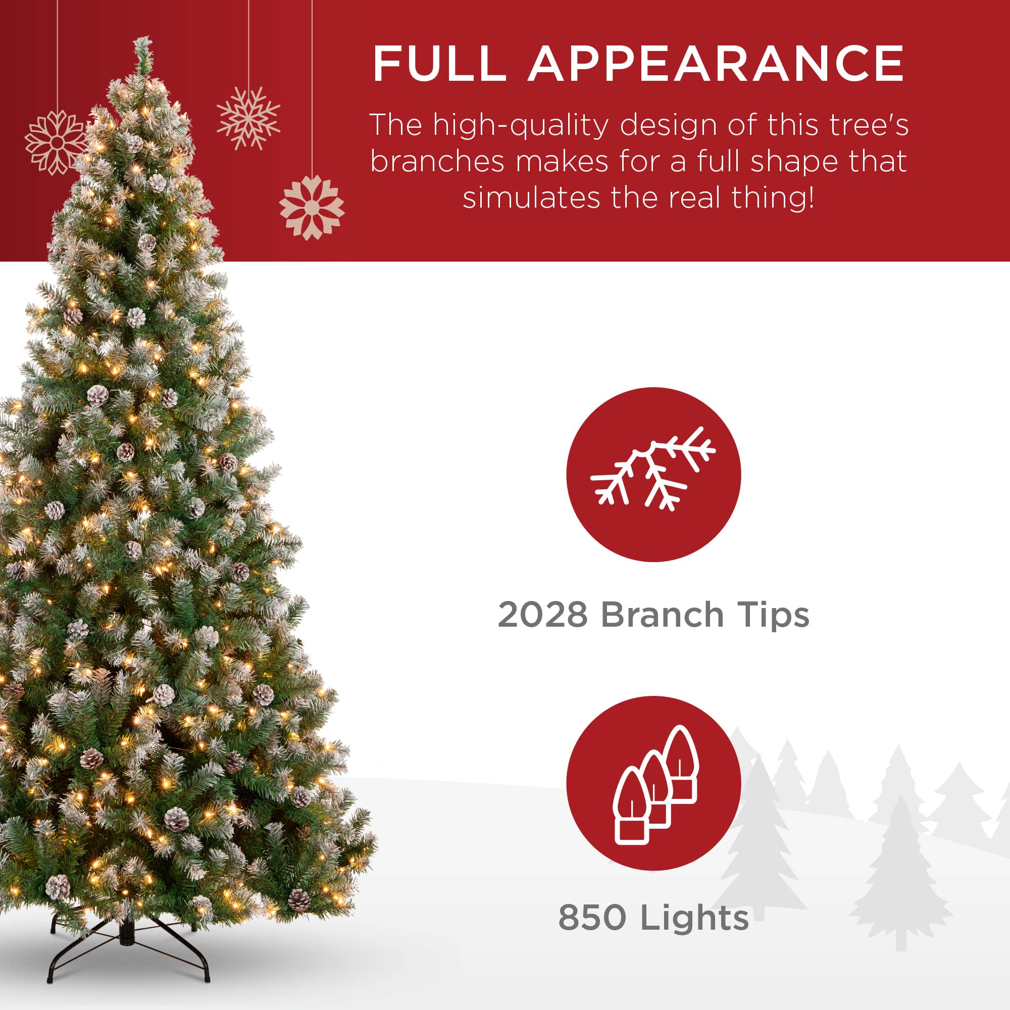 Best Choice Products Pre-Lit Pre-Decorated Holiday Christmas Tree w/ Flocked Tips Lights Metal Base
