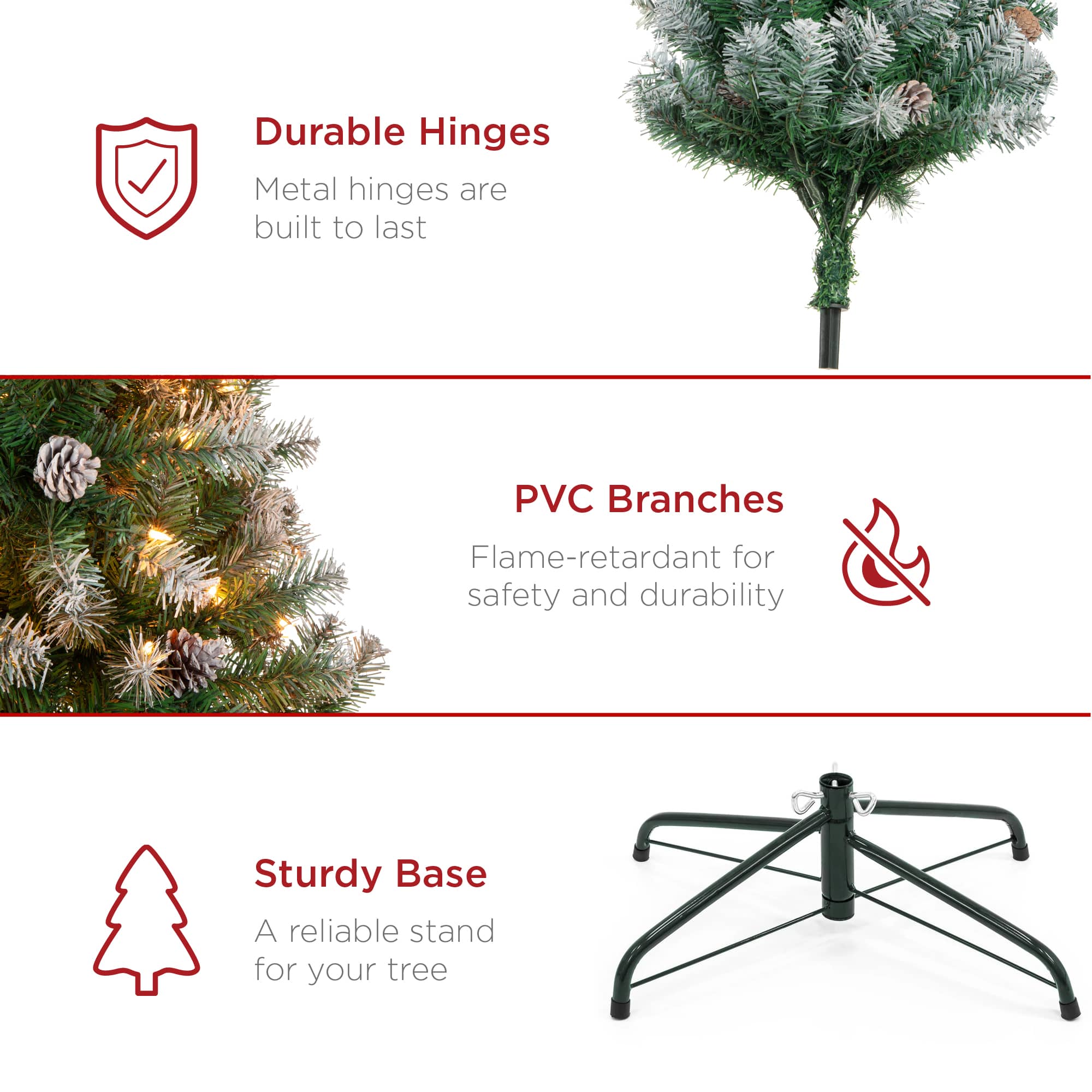 Best Choice Products Pre-Lit Pre-Decorated Holiday Christmas Tree w/ Flocked Tips Lights Metal Base