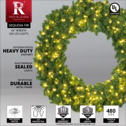 Red Sleigh 48-in Pre-lit Indoor/Outdoor Green Fir Artificial Christmas Wreath