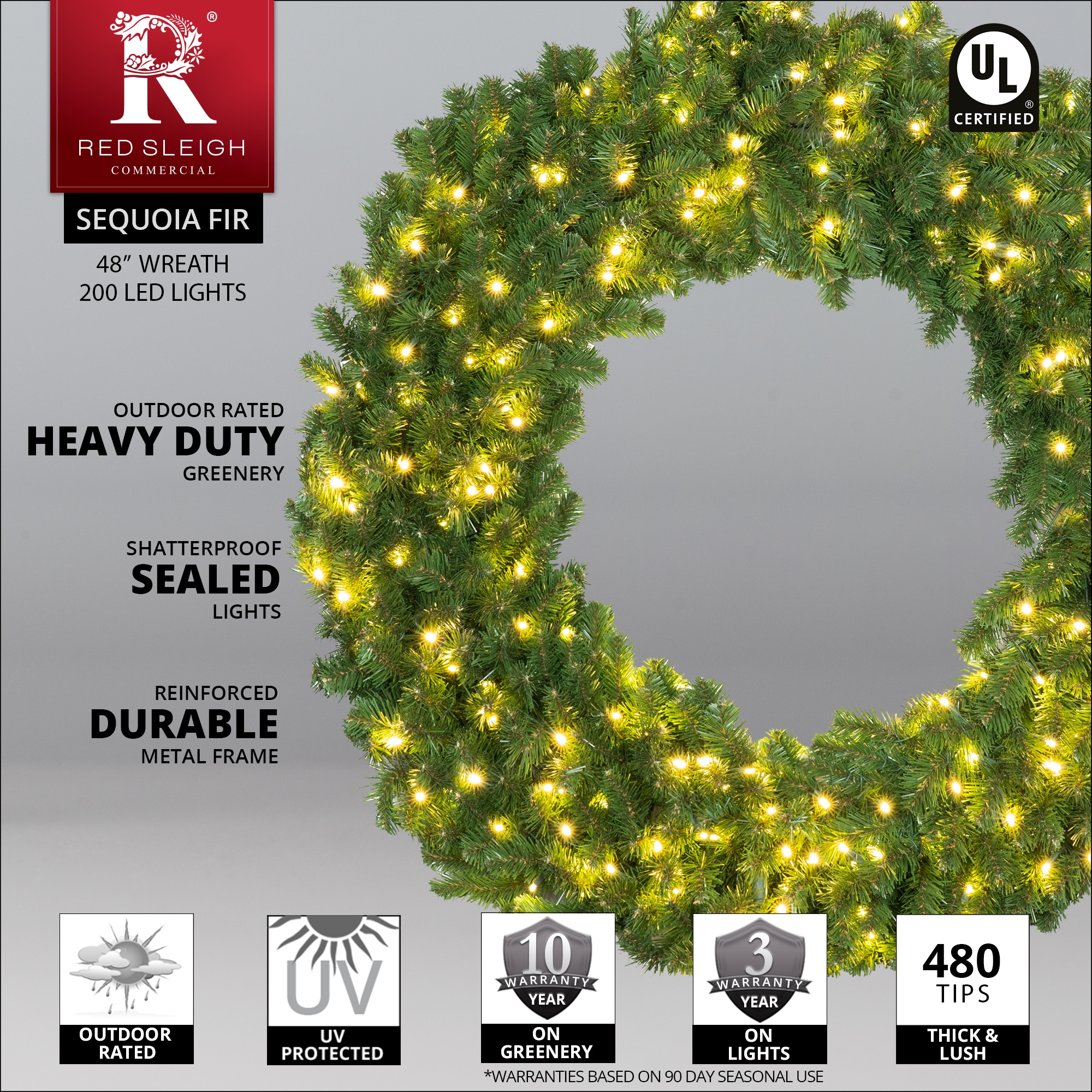 Red Sleigh 48-in Pre-lit Indoor/Outdoor Green Fir Artificial Christmas Wreath