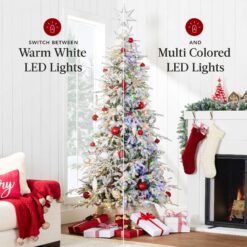 Best Choice Products Pre-Lit Flocked Artificial Aspen Noble Fir Christmas Tree w/ Branch Tips LED Lights