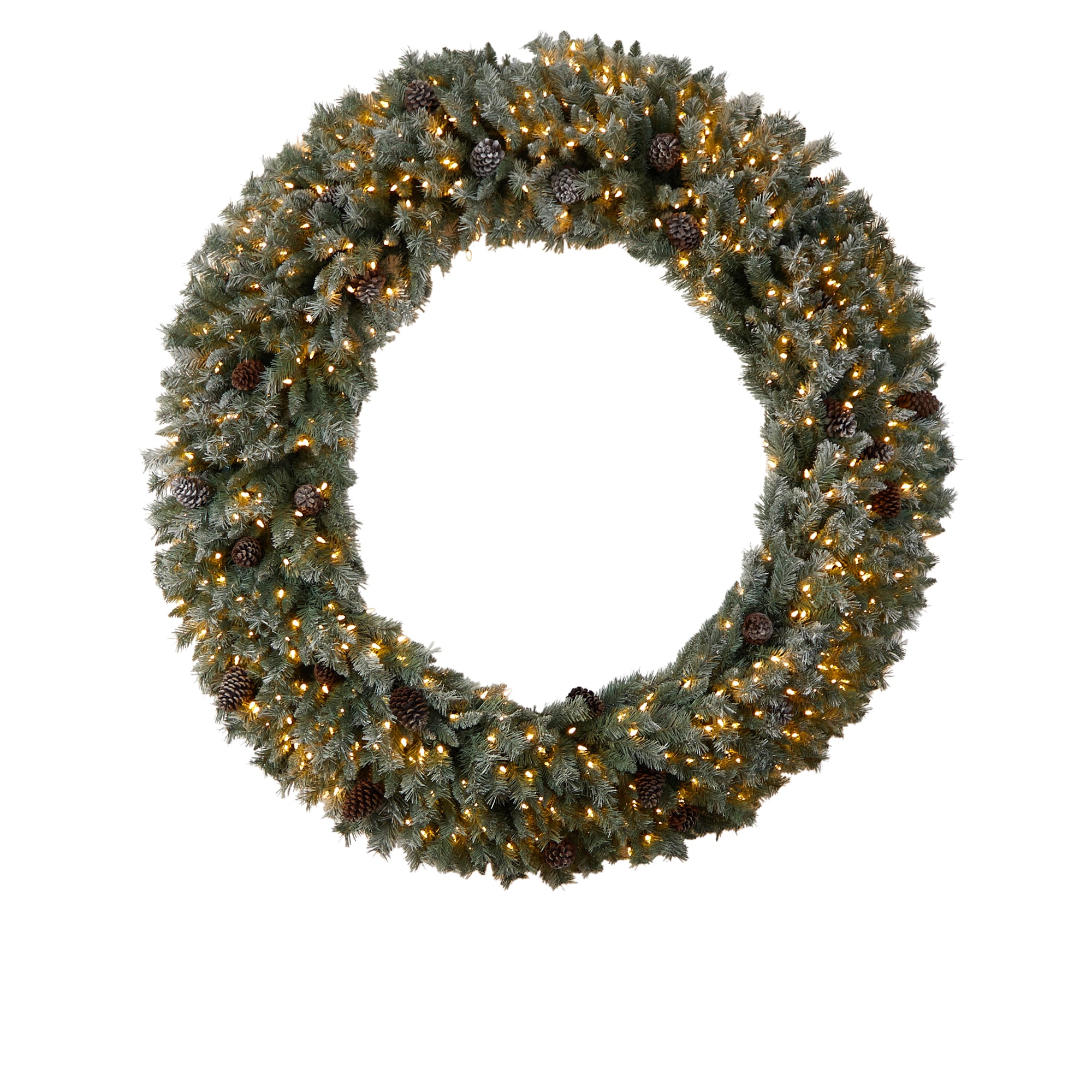 Nearly Natural 72-in Flocked Pre-lit Indoor Green Pine Artificial Christmas Wreath