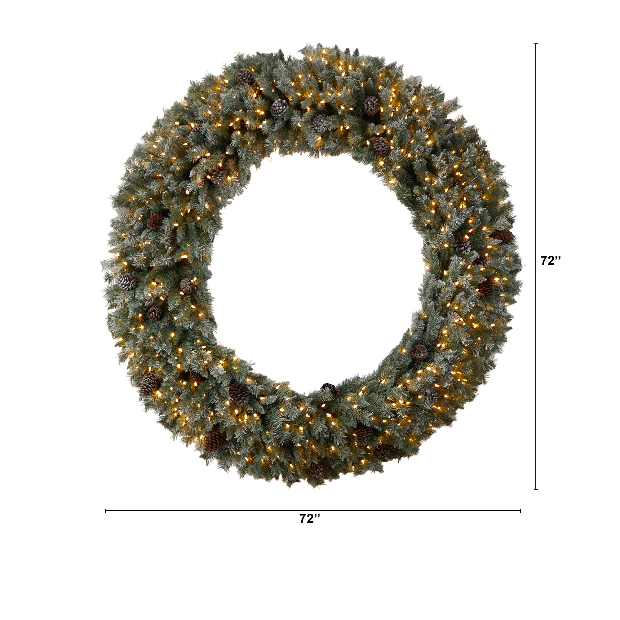 Nearly Natural 72-in Flocked Pre-lit Indoor Green Pine Artificial Christmas Wreath