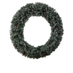 Nearly Natural 72-in Flocked Pre-lit Indoor Green Pine Artificial Christmas Wreath