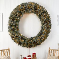 Nearly Natural 72-in Flocked Pre-lit Indoor Green Pine Artificial Christmas Wreath